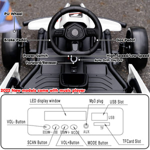 sopbost 24V 10Ah Electric Go Kart with Drifting Function for Big Kids Age 6+, 2WD Ride On Car - White