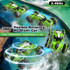 Amphibious Remote Control Car Boat - 4WD Gesture RC Stunt Car 2.4 GHz Transforms Waterproof Vehicle Toys