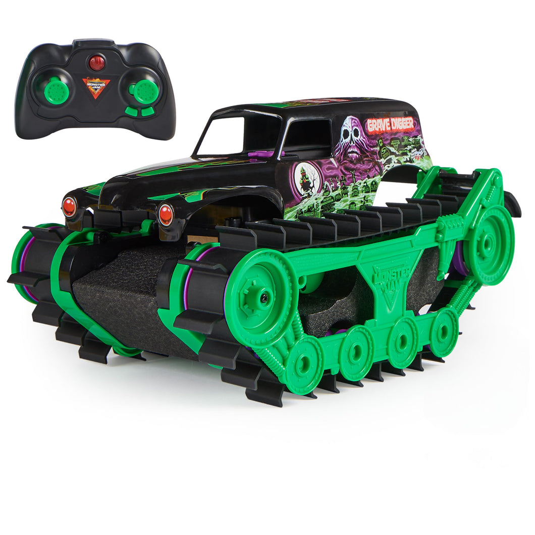 Monster Jam, Official Grave Digger Trax All-Terrain Remote Control Outdoor Vehicle, 1:15 Scale, Kids Toys