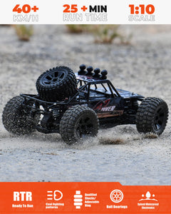 1:10 Scale Beginner RC Truck, 4WD High Speed 48km/h All Terrains RC Car Off Road Waterproof RC Buggy Toys for Boys Kids and Adults