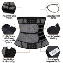Load image into Gallery viewer, KIWI RATA Neoprene Workout Waist Trainer for Men Sweat Belt with Double Belly Straps, X-shape Steel Bones

