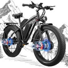 Load image into Gallery viewer, EDUAMOEK Dual Motor Ebike for Adults, 52V 23AH Large Battery Men Adult Fat Tire Electric Bike Peak 4000W 37MPH Electric Bicycles 7 Speed with Front Fork Suspension
