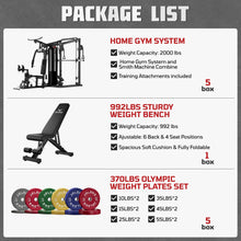 Load image into Gallery viewer, JELENS Home Gym System, 150LB Weight Stack Smith Machine -(Black, 370LBS Colored Weights Package)
