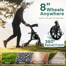 Load image into Gallery viewer, StepPilot Zero Wobble Rollator Walker with Seat for Seniors, 350lb Capacity, 18" Extra Wide Seat, 8" Wheels &amp; Dual Brake, One-Hand Folds to 9.6", 7-Level Handle Adjustable, Cup Holder &amp; Cane Clip
