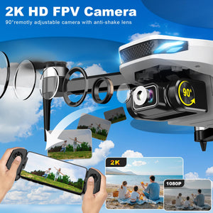 Drone with Camera for Adults, 2K HD GPS Drones with Auto Return, Follow Me, Circle Fly, Waypoint Fly, Optical Flow, Brushless Motor