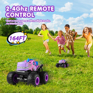 Remote Control Car, 2.4Ghz All Terrain Pony Monster Truck Toys, RC Truck with Music, 3 Lighting Effects, 360 Stunt (Pink)