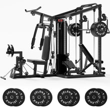 Load image into Gallery viewer, JELENS Home Gym System, 150LB Weight Stack Smith Machine with LAT Pull-Down -(Black, 230LBS Black Weights Package)
