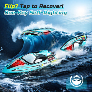 Brushless RC Boat for Adults, 34MPH Extra-Long 19" High Speed Remote Control Boats with 3S (11.1V) Battery, LED Lights, Self-Righting