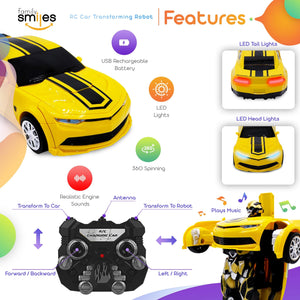 Kids Transforming Robot RC Car Toys for Boys 8-13 Remote Control Gift Yellow