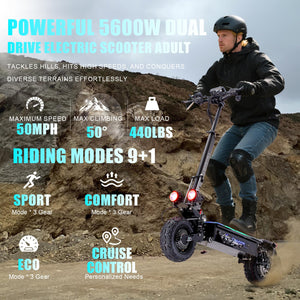 Electric Scooter for Adults Up to 45±5MPH,60V27AH Lithium Battery Foldable Kick Scooter Up to 52 Miles Travel Range,5600W 11" Vacuum