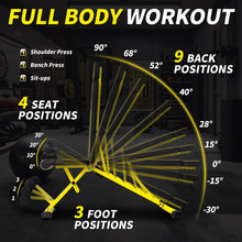 Load image into Gallery viewer, Adjustable Weight Bench,1000 LB Fast Folding Workout Bench for Home Gym Strength Training, Incline Decline Flat Utility Bench Press for Full Body Workout, Upright Storage Yellow Exercise Bench (Yellow)
