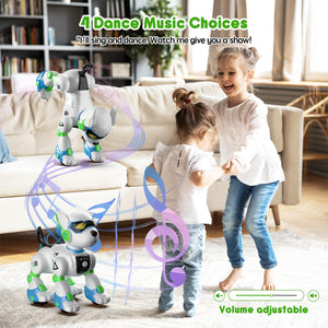 Kids Remote Control Interactive Robotic Pet Smart Programmable Puppy Electric Intelligent Robo with Voice Control RC Music (Green)