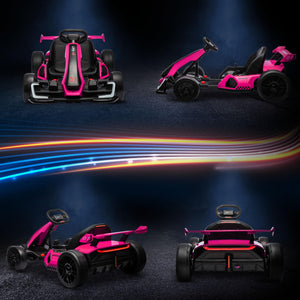 24V 7.5 MPH Electric Go Kart with Adjustable Seat, Drifting Car Battery Powered Ride for 6-12 Years Old, Pink
