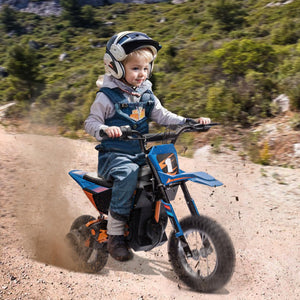 24V 7AH Kids Ride on Dirt Bike, 250W Strong Motor 13.6MPH Fast Speed Electric Off-Road Motorcycle, Blue
