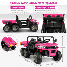 Load image into Gallery viewer, 24V Ride On Dump Truck 2 Seater, XXL, 6 Anti-Slip Wheelers, Kids Electric UTV with Dump Bed, Shovel, Music Player, LED Light, Pink
