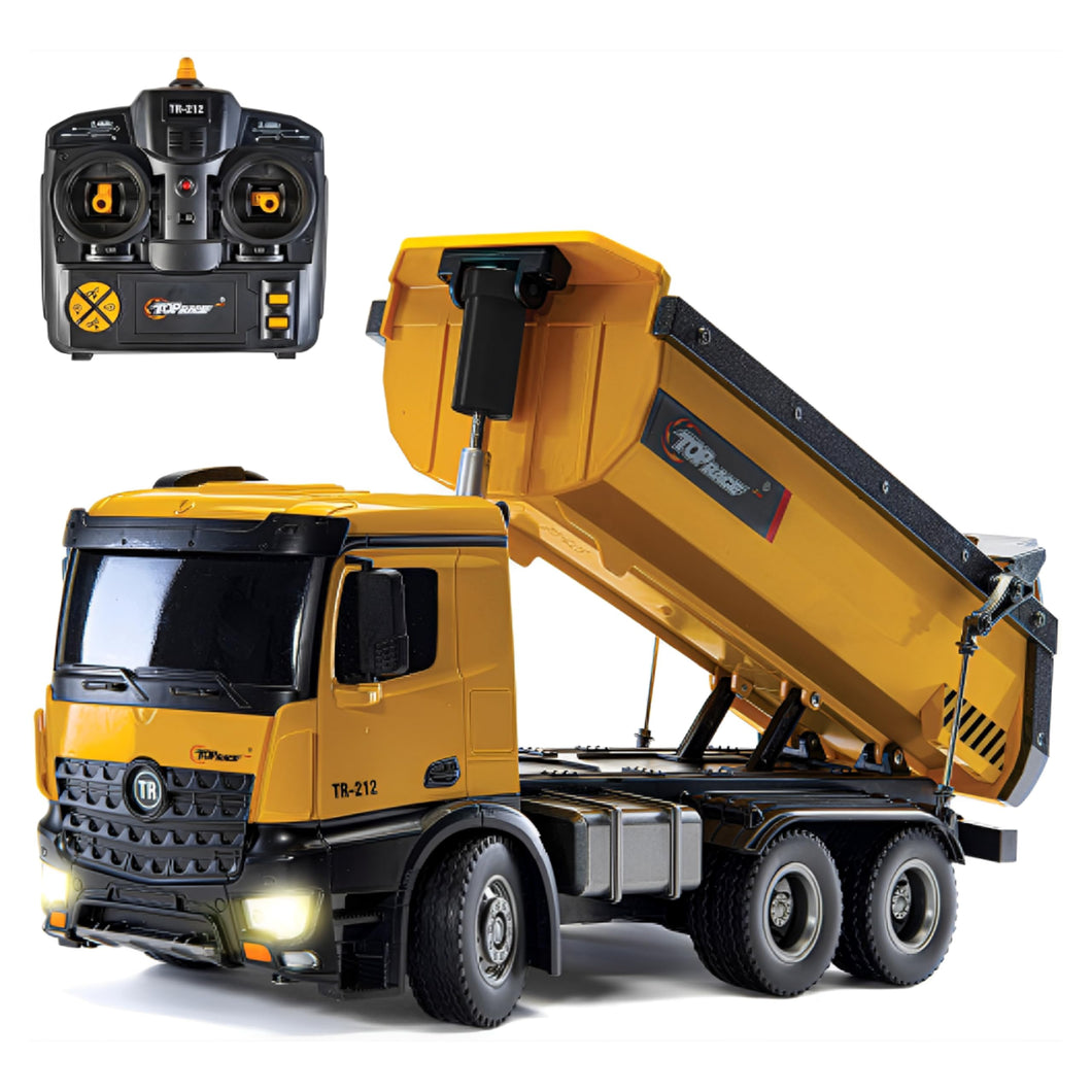Top Race Remote Control Dump Truck Toy - 1:14 Scale Heavy-Duty Construction Vehicle with 7 lb Load Capacity,