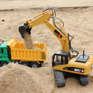 Remote Control Excavator RC Construction Vehicles 15 Channel 2.4G Full Function Digger Toys with Metal Shovel Sound and Lights