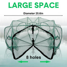 Load image into Gallery viewer, JaGely 5 Pcs Fishing Net Accessories Include Fishing Landing Net with Handle, 26in x 13in Portable Folded Cast Net, 8 Holes 8 Sides Collapsible Fishing Bait Trap, Fishing Keep Net, Drawstring Bag
