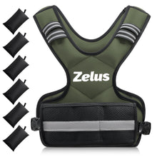 Load image into Gallery viewer, ZELUS Weighted Vest for Men and Women, Adjustable Body Weight Vest Exercise Set for Workouts, 4-10lb/11-20lb/20-32lb with 6 Ironsand Weights for Cardio Strength Training Walking Jogging, 4-10lb. Green
