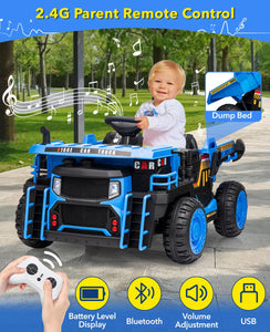 24V 2 Seater Ride on Dump Truck, Kids Electric Car with 4X55W Powerful Motor, Ride-On Construction Vehicle, Blue