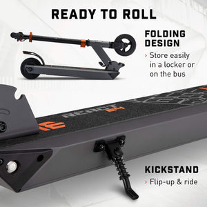 Electric Kids Scooter, Boys & Girls Ages 13+, Max Rider Weight Up to 175lbs, Top Speed of 15.5MPH, Kickstand, Grey/Orange