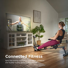 Load image into Gallery viewer, Sunny Health &amp; Fitness Smart Compact Adjustable Rowing Machine -Black
