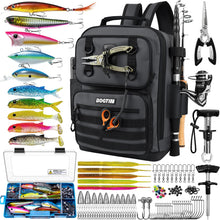 Load image into Gallery viewer, Fishing Gear Backpack with Tackle Box and 2 Rod Holders,Lure Kit &amp; Tool Set
