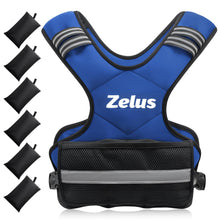 Load image into Gallery viewer, ZELUS Weighted Vest for Men and Women, Adjustable Body Weight Vest Exercise Set for Workouts, 4-10lb/11-20lb/20-32lb with 6 Ironsand Weights for Cardio Strength Training Walking Jogging, 11-20lb. Blue
