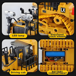 1:20 Scale RC Construction Vehicles - 2.4GHz Remote Control Tractor Toy with LED Lights, Liftable Alloy Bucket