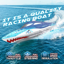 Load image into Gallery viewer, Full Proportional Remote Control Boat with LED Lights, Shark Graffiti, 20+ MPH,2.4GHz High Speed RC Racing Boats
