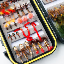 Load image into Gallery viewer, Fly Fishing Flies Trout Assortment 54pcs Dry Nymph Flys Sanjuan Worms Salmon Eggs Wooly Buggers for River Rainbow Trouts
