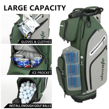 Load image into Gallery viewer, wosofe 14-Way Golf Cart Bag, Waterproof PU Leather, Green/Grey Vintage
