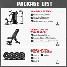 Load image into Gallery viewer, JELENS Home Gym System, 150LB Weight Stack Smith Machine with LAT Pull-Down -(Black, 230LBS Black Weights Package)
