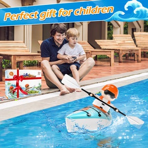 Kids RC Kayak Boat Toy,2.4 Ghz Remote Control Paddle Boat Toys, Toddler Water Racing Boat W/Light for Pools, Lake, Bathtub Summer Outdoor Water