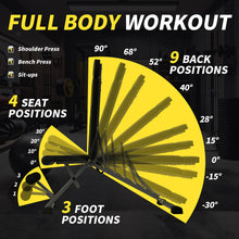 Load image into Gallery viewer, Adjustable Weight Bench,1000 LB Fast Folding Workout Bench for Home Gym Strength Training, Incline Decline Flat Utility Bench Press for Full Body Workout, Upright Storage Yellow Exercise Bench (Grey)
