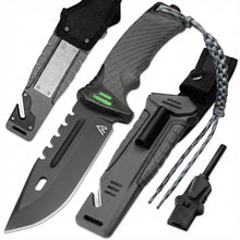 Load image into Gallery viewer, Naifu Bushcraft 6-in-1 Survival Knife — Full Tang Fixed Blade Hunting Knife with Sheath, 4.33 Inch Drop Point Blade, Built-in Sharpening Stone, Ferro Rod Fire Starter, Whistle, Glass Breaker &amp; Paracord — Camping, Bushcraft, EDC Gear
