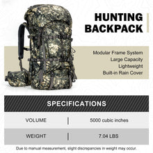 Load image into Gallery viewer, MOXULE Pro 5000 Camo Frame Backpack - Meat Hauler Pack with Rain Cover for Outdoor
