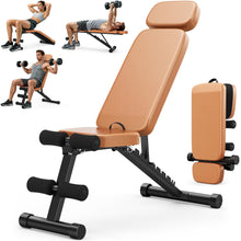 Load image into Gallery viewer, XDDIAS Workout Bench, 10 Backrests Adjustable Weight Bench with Extended Headrest, 800LBS Foldable Weight Bench for Home Gym, Incline Decline Flat Bench Compact for Small Space Training, Brown
