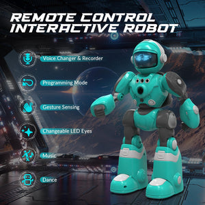 Robot Toys for Kids, Programmable Remote Control Robot with Magic Record Voice Function (Blue)