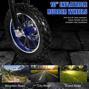 50cc Gas Power Dirt Bike, 49cc Mini Motorcycle with Off-Road Tires, Gas Power Motocross, Blue White