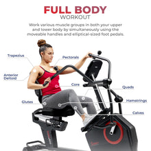 Load image into Gallery viewer, Sunny Health &amp; Fitness Electromagnetic Recumbent Cross Trainer Exercise Elliptical Bike w/Arm Exercisers
