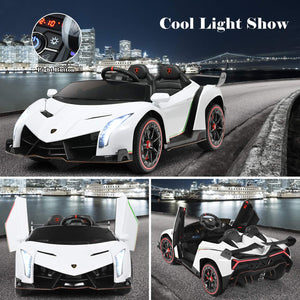 2-Seater Ride on Car, Licensed Lamborghini Poison, 12V Battery Powered Kids Car w/ 2.4G Remote Control, 3 Speed, White