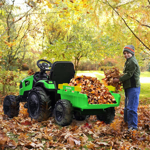 3 in 1 Kids Ride on Tractor, Excavator & Bulldozer, 24V Electric Vehicles w/Trailer, Shovel Bucket, Digger, Remote Control, Green