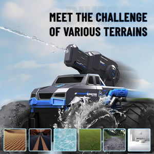 1:16 4WD Remote Control Monster Truck All Terrain Amphibious RC Car Boat with Water Spray Gun Two Batteries Waterproof
