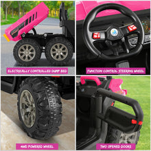 Load image into Gallery viewer, 24V Ride On Dump Truck 2 Seater, XXL, 6 Anti-Slip Wheelers, Kids Electric UTV with Dump Bed, Shovel, Music Player, LED Light, Pink
