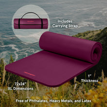 Load image into Gallery viewer, Retrospec Solana Yoga Mat 1" Thick w/Nylon Strap for Men &amp; Women - Non Slip Exercise Mat for Home Yoga, Pilates, Stretching, Floor &amp; Fitness Workouts - Boysenberry
