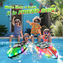 Load image into Gallery viewer, RC Boat with LED Lights for Kids, 2.4Ghz Remote Control Racing Boats for 8-12,Toy Water Boat for Pools &amp; Lakes with Waterproof
