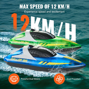 RC Boat for Kids, 2Pack Remote Control Boat for Pools & Lakes, Racing Boat with LED Light & 4 Rechargeable Batteries, Adults Boys & Girls