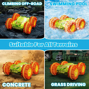 Amphibious Remote Control Car, 4WD RC Stunt Cars Waterproof 360°Rotation Gesture Drift Car (Transparent Green)