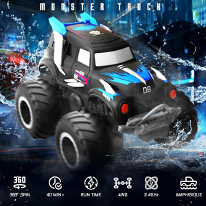 Remote Control Monster Truck - Amphibious Remote Control Car for Kids, All Terrain 4WD Off-Road RC Trucks with 2 Rechargeable Batteries